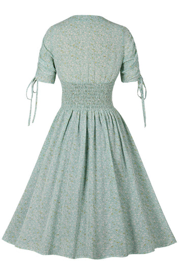 Vestido vintage de verão impresso verde
